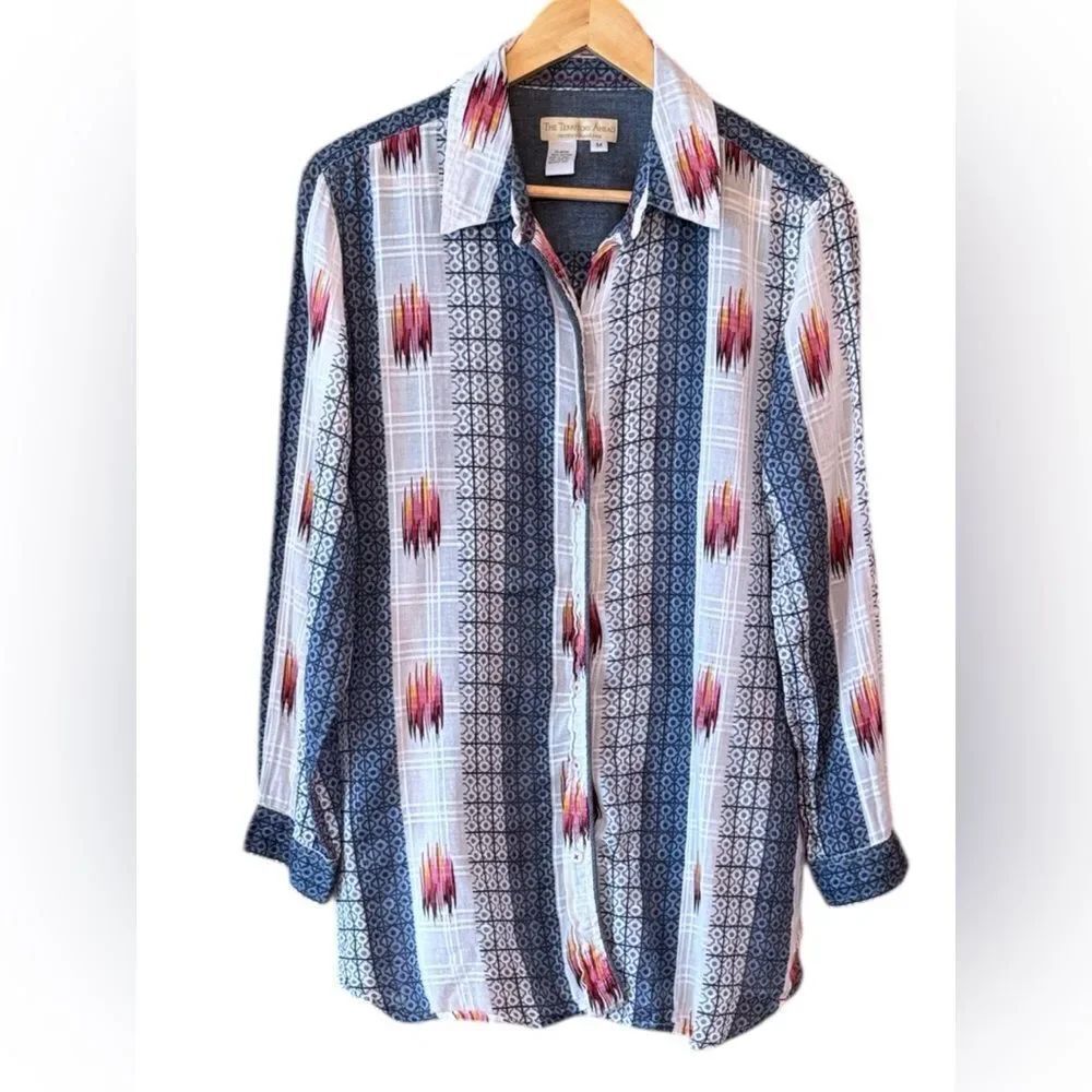 THE TERRITORY AHEAD Cotton Button Up Shirt Southwest Ikat Print